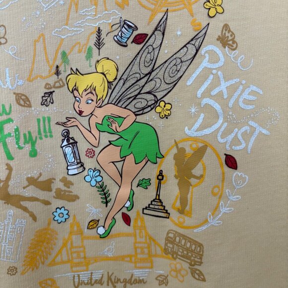 Disney Parks Epcot UK Tinker Bell Sweatshirt XL Yellow You Can Fly Pixie Dust - Picture 5 of 7